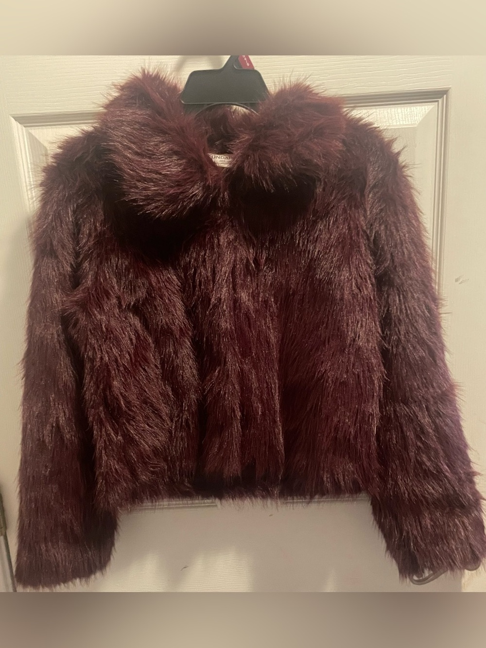 NWT No Boundaries Dark Cherry Faux Fur Cropped Coat Jacket S 4-6